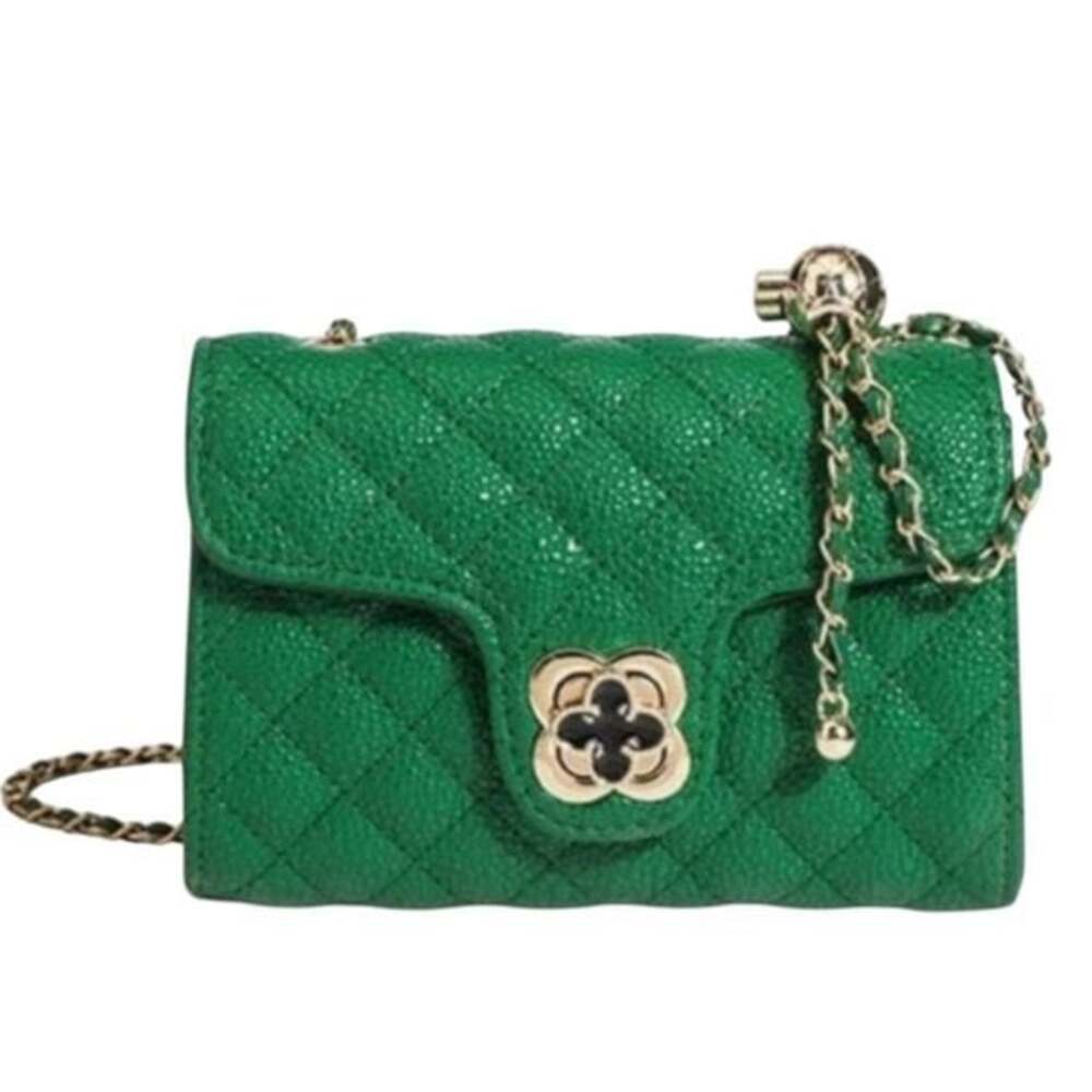 Vegan Quilted Textured Flap Green Crossbody Bag